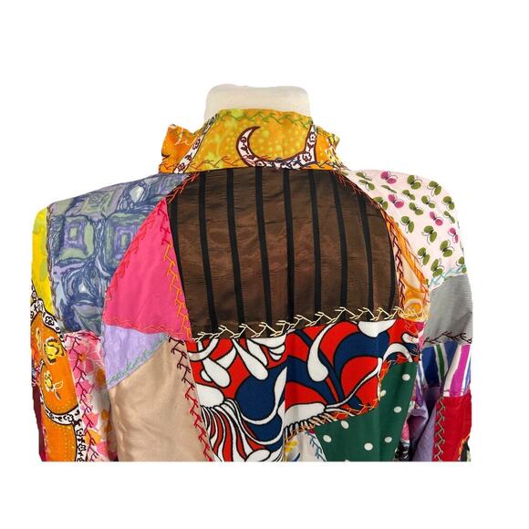 Vintage 60s 70s Crazy Quilt Coat & Skirt Set Folk Art Groovy Retro Hippie Medium - Picture 7 of 16